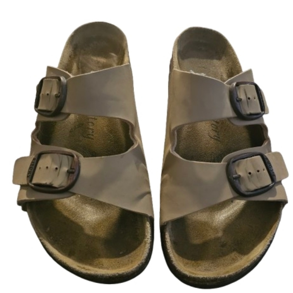 FITORY Womens Flat Sandals with Cork Footbed, Open Toe Slides Adjustable